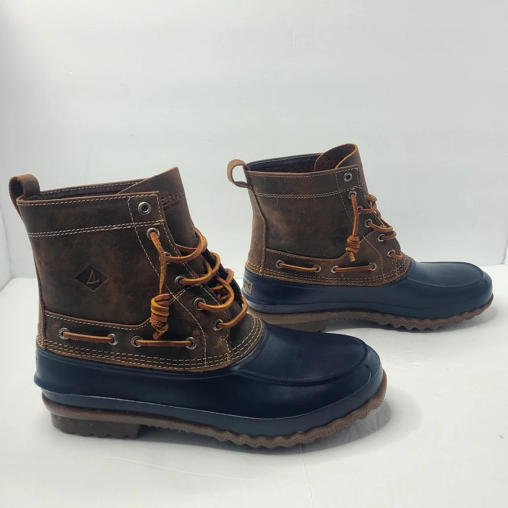 Sperry Top Sider Duck Decoy Boots Mens 12M Brown Navy Waterproof Leather